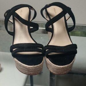 Pelle Moda Black and Cream Wedge Sandals